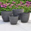 Concrete Effect Round Planter, Frostproof Outdoor Plant Pot with Row Pattern, Round Garden Planter with Drainage Holes-39265881-39265882