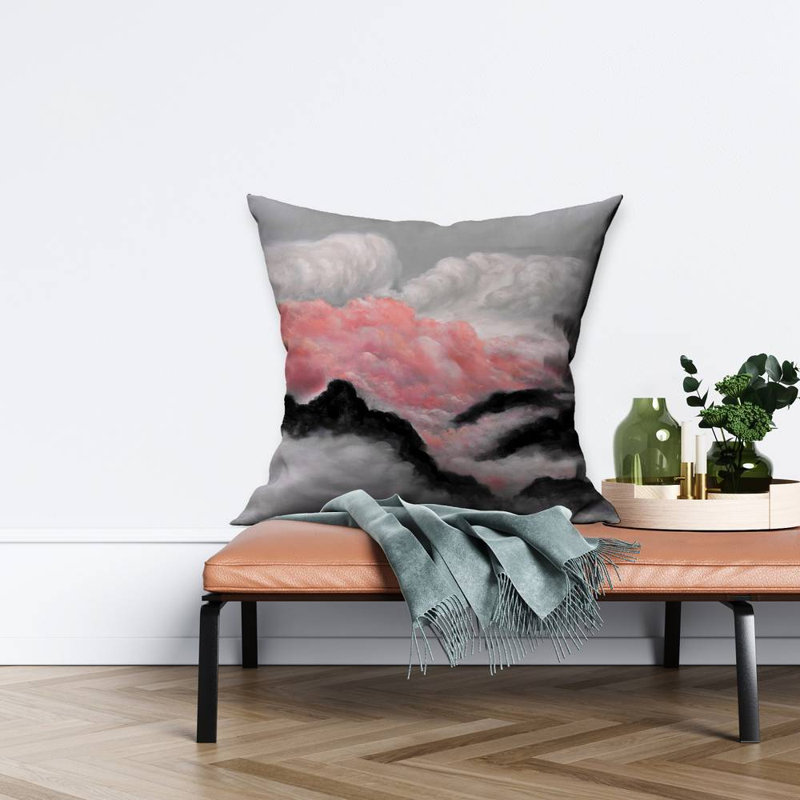 Gray and pink clouds - 26"x26" Throw pillow - Poly twill - Print on demand, Pink
