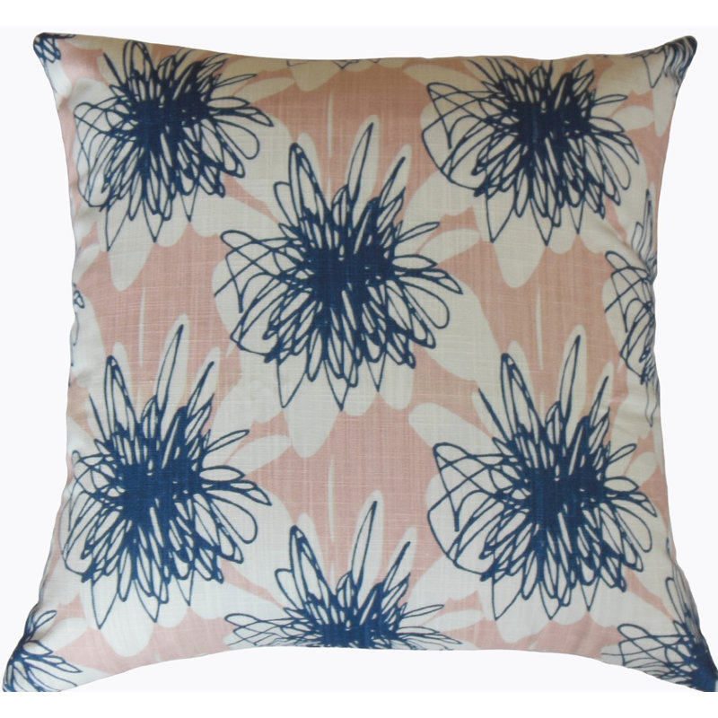 Coussin en coton Silva, Hauteur (22 po) x largeur (22 po), Pêche / bleu