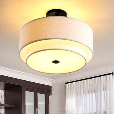 3-light Boho Linen Drum Semi Flush Mount Ceiling Light Perfect For Living Room Bedroom Dining Room Hallway