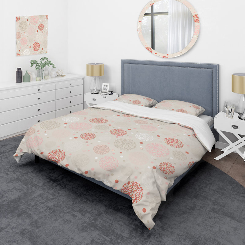 Peach Circle Dots - Abstract Duvet Cover Set - Microfiber Polyester