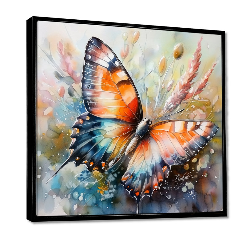 «Butterfly Wings Of The Summer I», impression d'art mural papillon, H 30 po x l 30 po, Reproduction avec cadre flottant, Noir