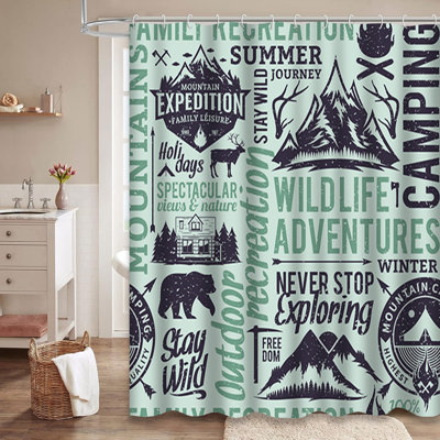 Rideau de douche avec 12 crochets Retro Mountain Camp Adventure