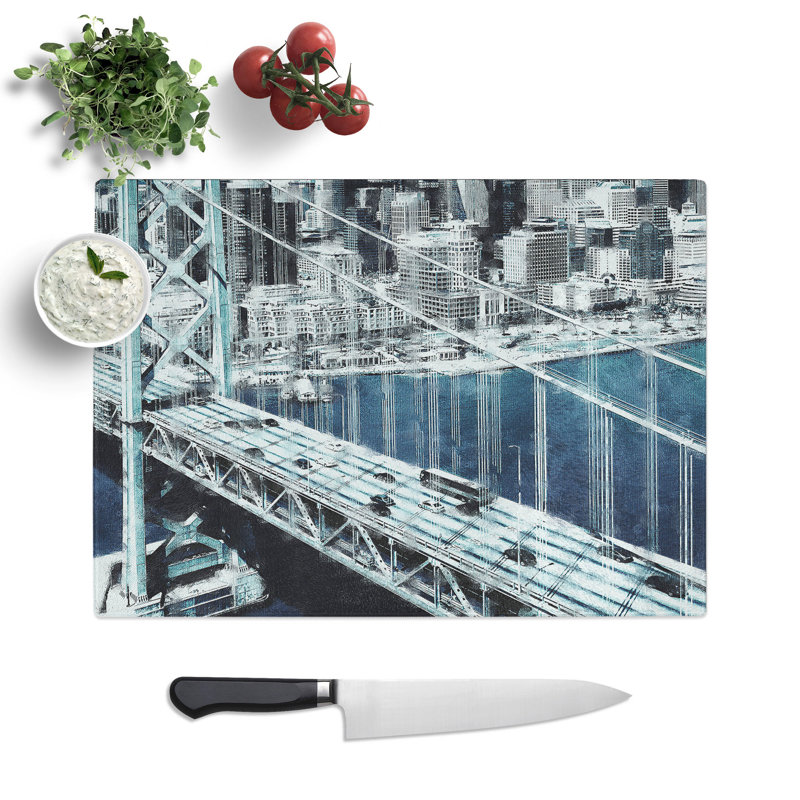 Tempered Glass San Francisco Oakland Bay Bridge Abstract Chopping Board, 20 cm x 28.5 cm