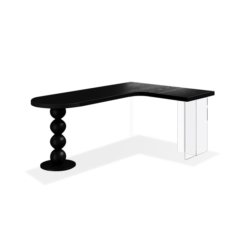 Bureau en bois massif en forme de L noir + bureau en acrylique, Retour à droite, H 29,53 po x l 62,99 po x P 47,24 po