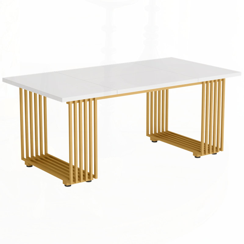 Bureau de direction moderne 70,9 po, grand bureau d'ordinateur blanc avec pieds en métal doré