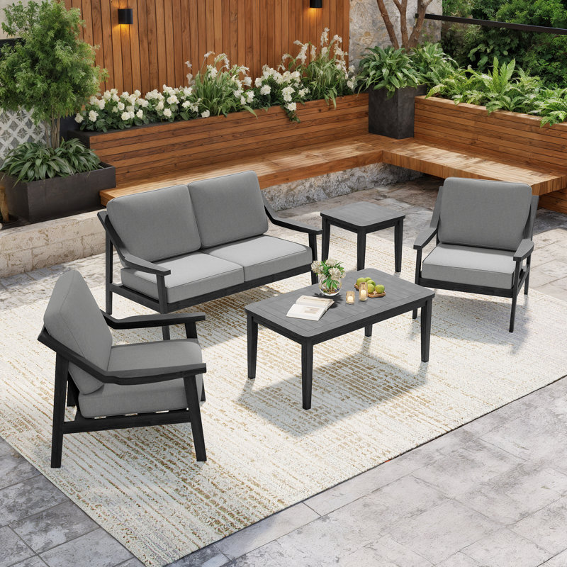 5-Piece Outdoor Conversation Set, Perfect for Entertaining with Included Tables, Gray, Black