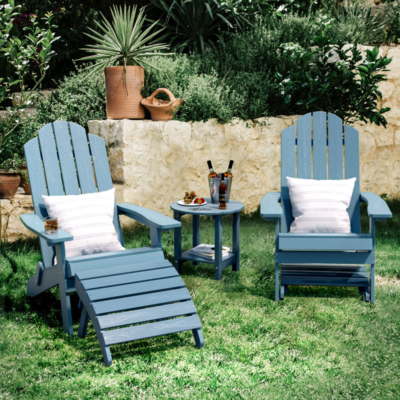 Repose-pieds extérieur pliable en plastique toutes saisons Adirondack (deux ensembles), Bleu