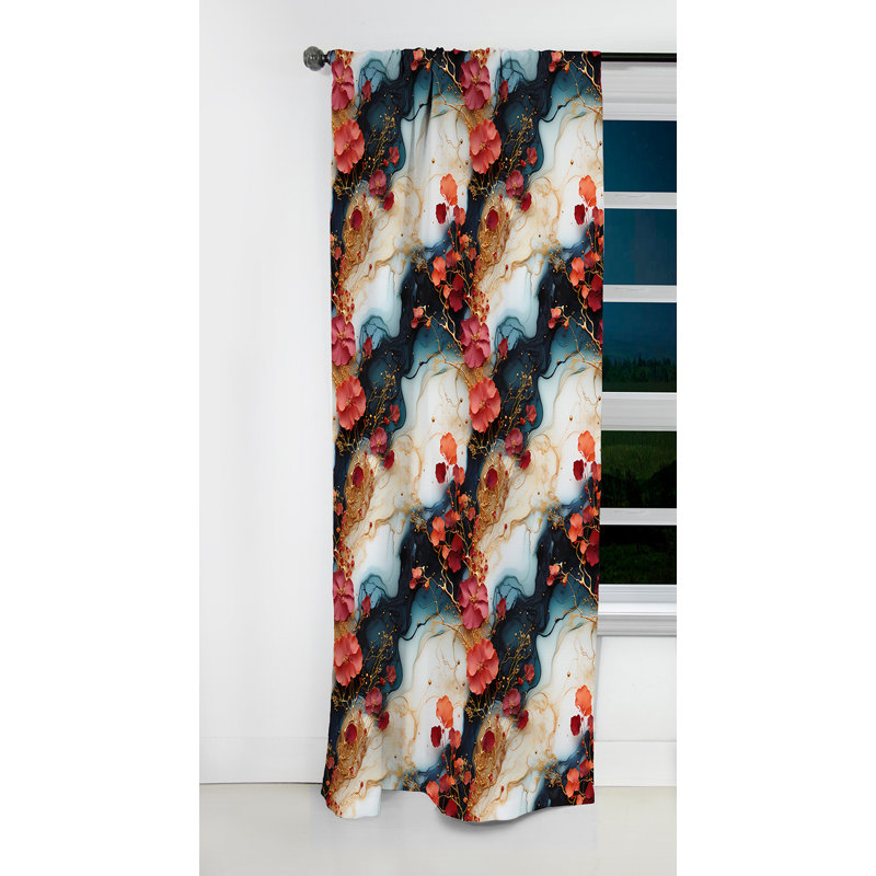Enchanted - Motif de marbre blanc et bleu - Rideau occultant en marbre abstrait - 1 panneaux, L 52 po x L 90 po