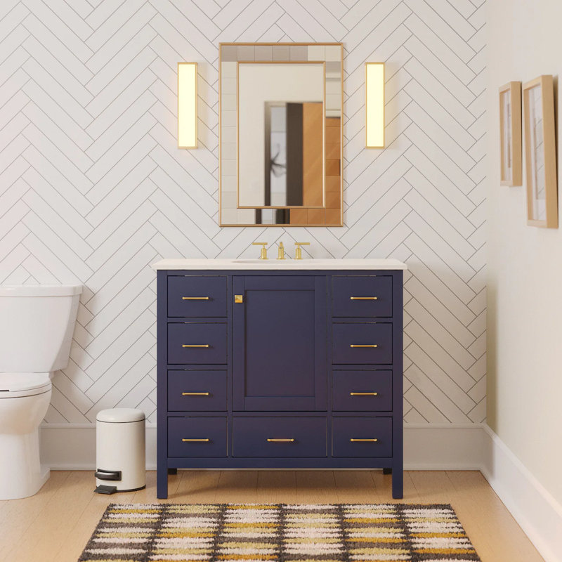 Ensemble de meuble-lavabo simple 42 po Claudett, Bleu royal, Blanc d'ingénierie
