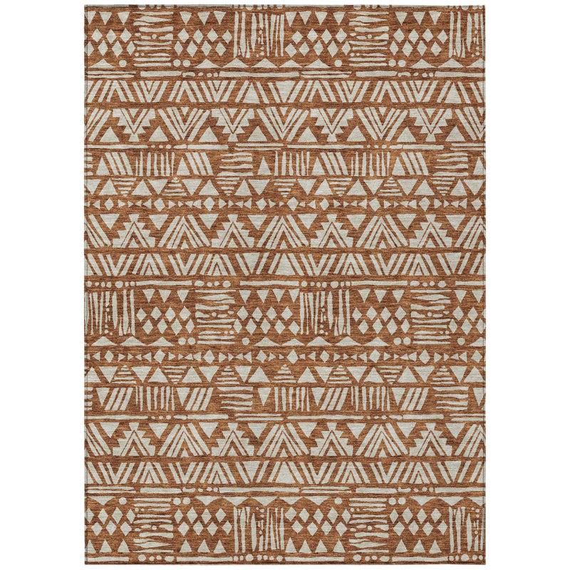 Tapis intérieur / extérieur lavable 8 pi x 10 pi en terre cuite et beige style sud-ouest