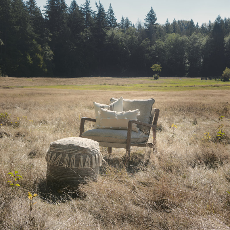 Windy Upholstered Armchair, Beige Polyester, Light Brown