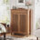 Range-chaussures, range-chaussures à 5 niveaux avec portes à persiennes et tiroir, range-chaussures autoportant en bois avec tablettes réglables pour vestibule, couloir, placard, brun