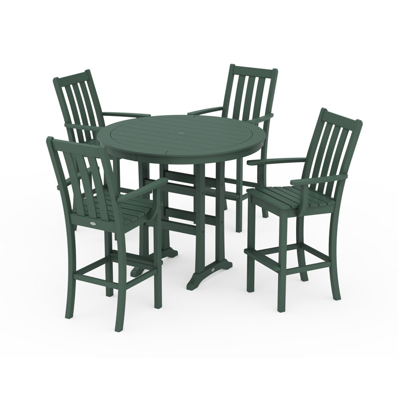POLYWOOD Vineyard 5-Piece Round Bar Set, Green