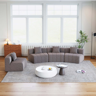 Chenille curved sectional sofa with 4 pillows,Curved Symmetrical Modular Semi Circular Sofa Sectional for bedroom, living room, office for leisure or nap, reading room, and lobby