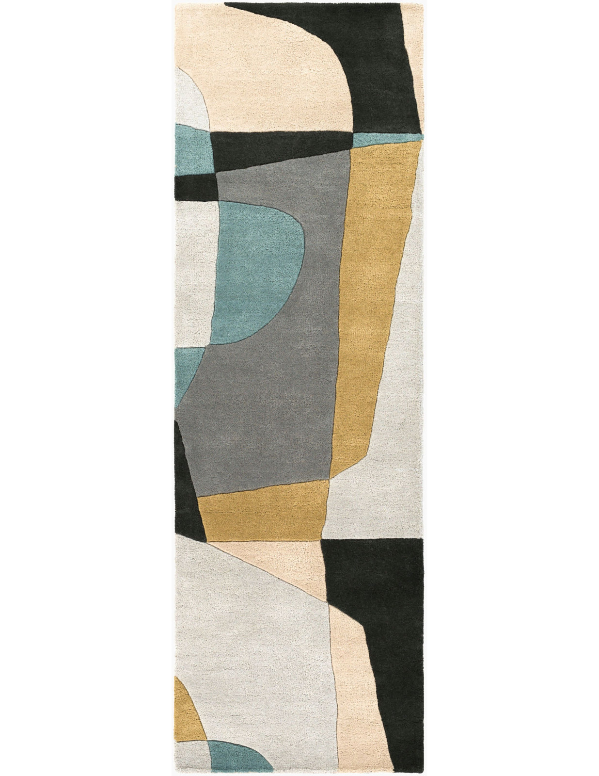 Gaye Gray Khaki Teal Hand-Tufted Geometric Rug, Runner 2'6" x 8'