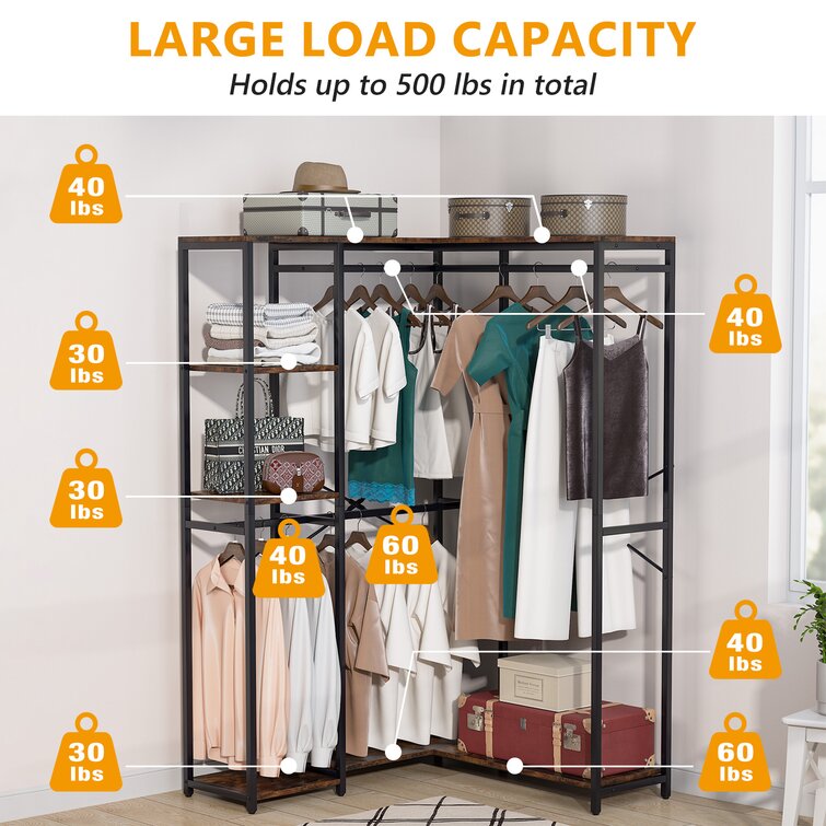 5-Tiers Heavy Duty Metal Wardrobe Shelves Portable Clothes Closet Storage  Rack