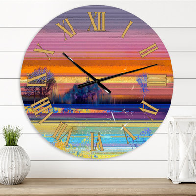 Mystery Trees in Mauve and Green Landscape - Horloge murale moderne