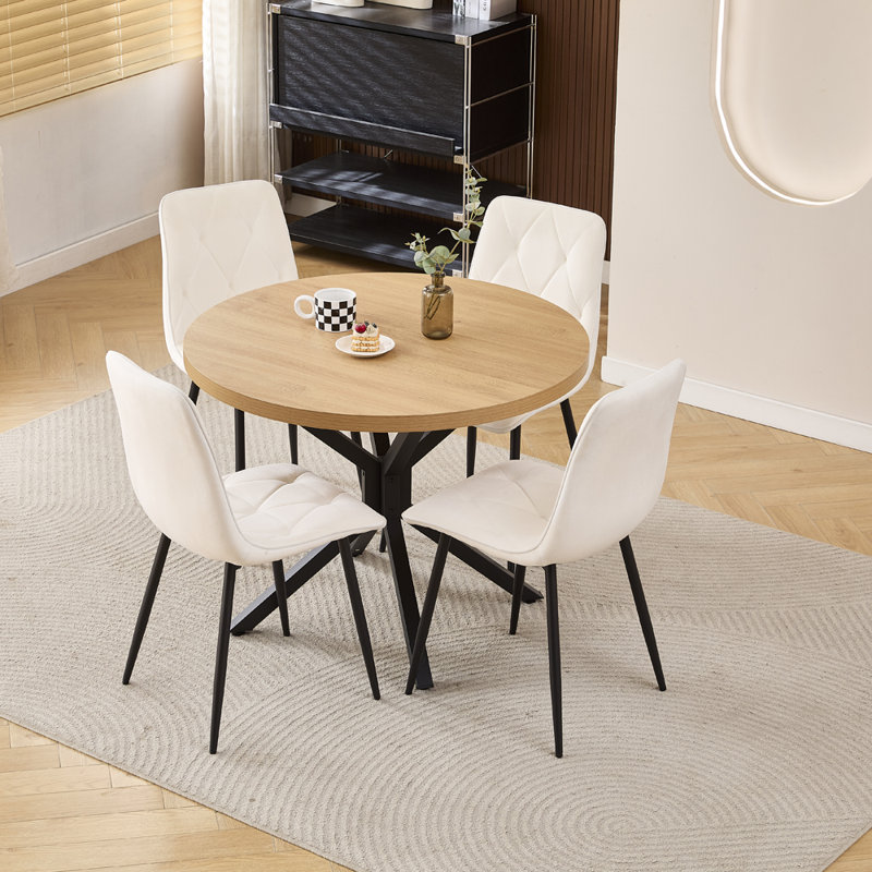 Dining Set, Argyle Grid White Velvet Chairs#4