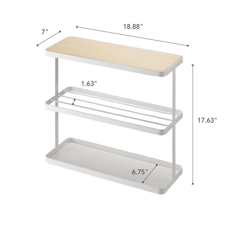 Slim White Metal and Wood Side Table with Storage Shelves