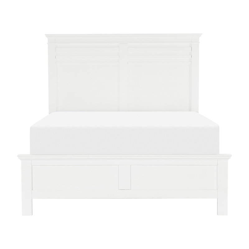 Chambre grand lit blanc - panneau transitionnel en bois avec tête de lit et meubles en bois, Grand lit, Blanc