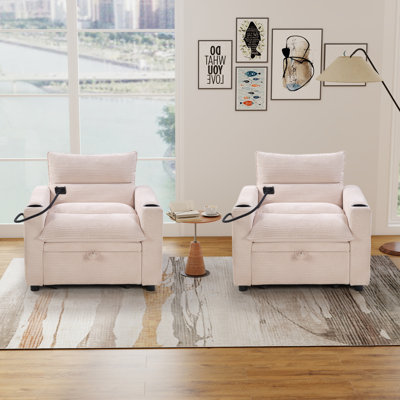 36.14'' Wide Modern Convertible Sleeper Sofa Bed With Phone Holder And Cup Holders