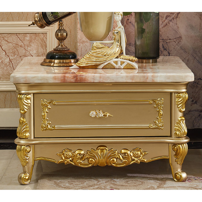 European-style marble solid wood coffee table 31.4 " W Solid Wood Nightstand, Gold