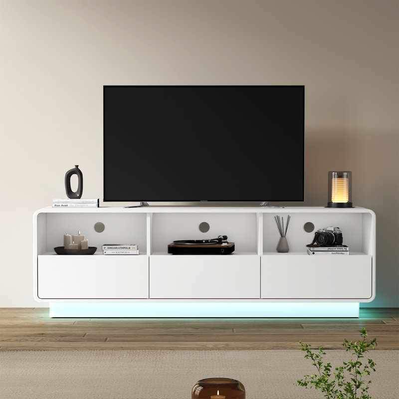 Meuble télé avec 7 lumières DEL de couleur et rangement, Blanc