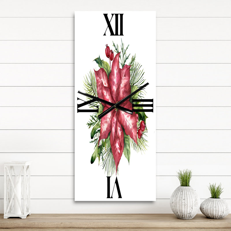 Horloge murale traditionnelle Holly Mistletoe Berries & Christmas Fir Branch III, Grand