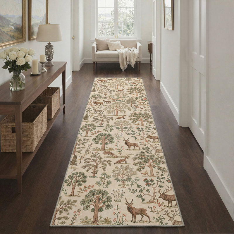 Eden Floral Machine Washable Brown / Beige Indoor Area Rug with Non-Slip Backing, Runner 2'6" x 8'
