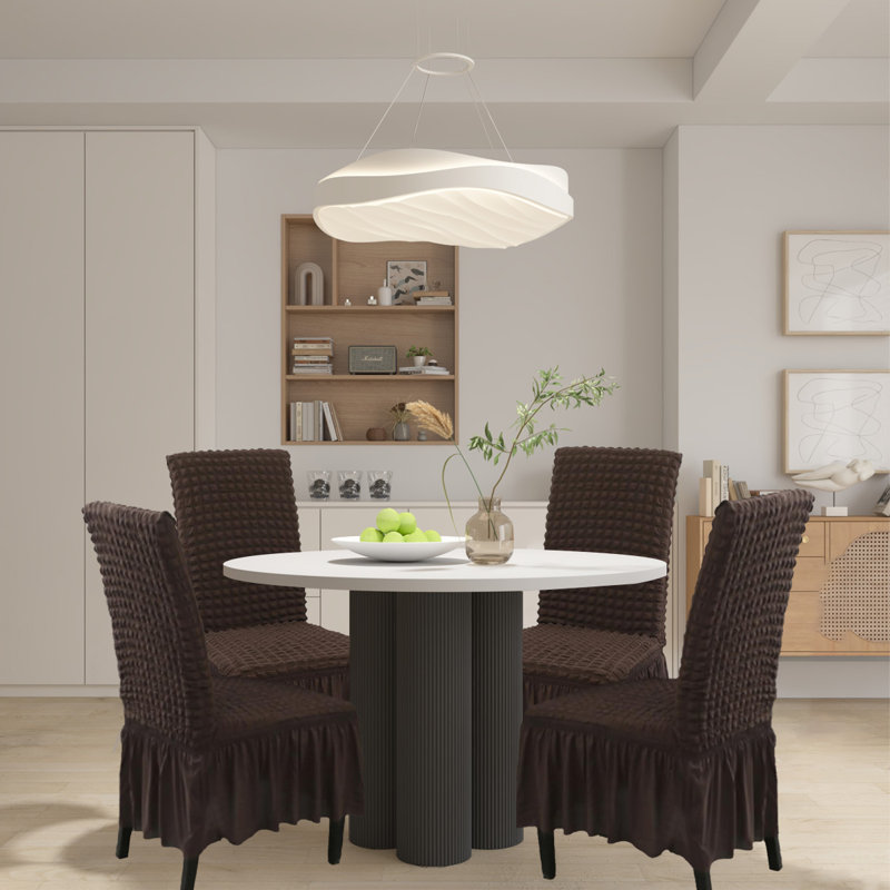 Housse pour chaise de salle à manger, housse extensible de chaise lavable avec jupe, ensemble de 4, Brun