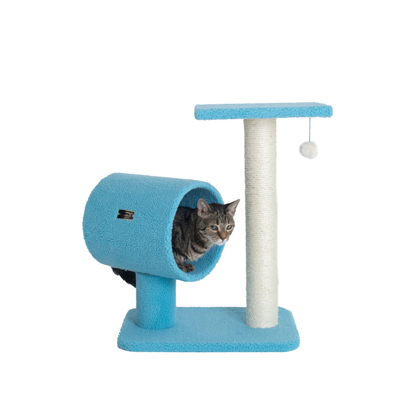 Sky Blue Cat Tree with Sisal Scratching Post and Tunnel