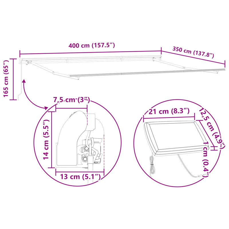 Brayden Studio Retractable Patio Awning, 400 cm W x 350 cm D, Beige