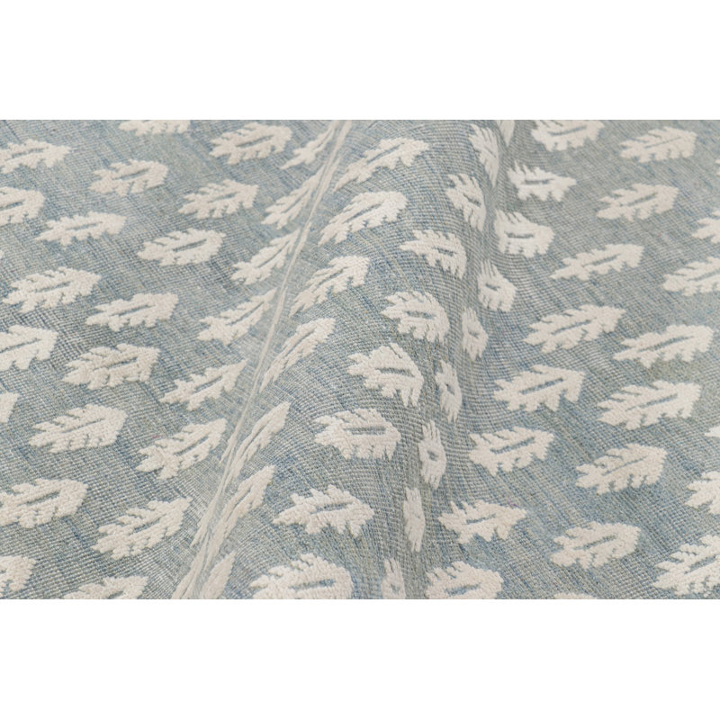 Rug & Kilim’S Modern Block Print Rug In Blue With White Floral Pattern, Rectangle 8' x 10'