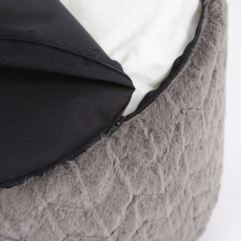 Upholstered Pouf, Angora Stone Polyester