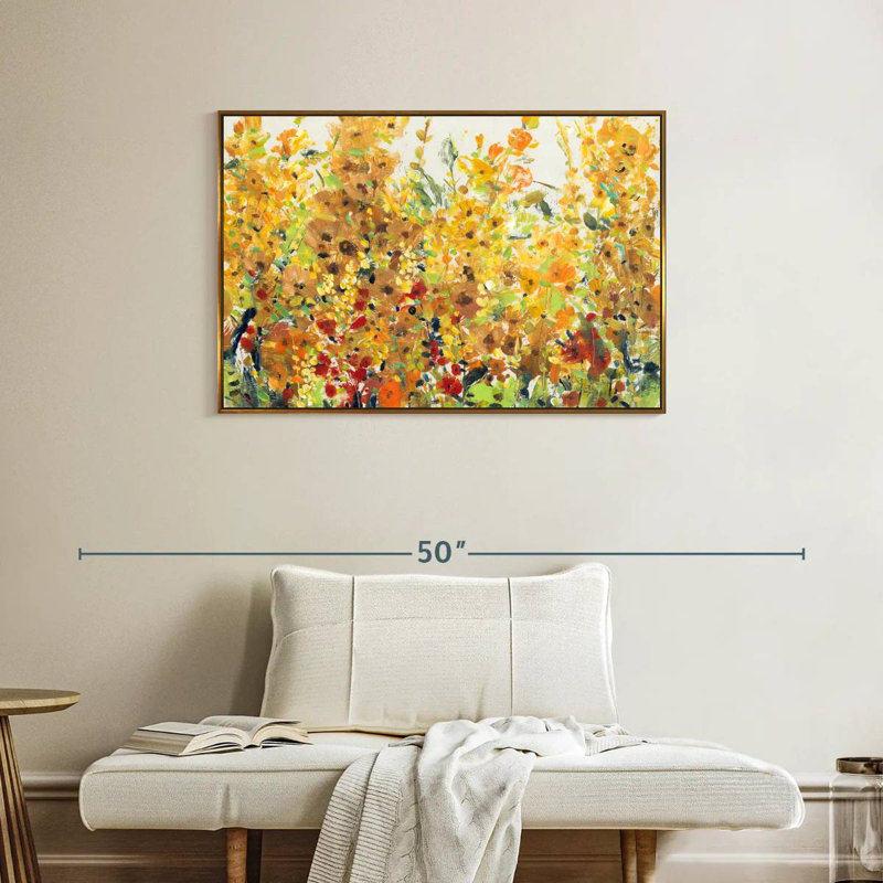 Golden Summer Garden I, 37 po x 25 po, Cadre flottant doré