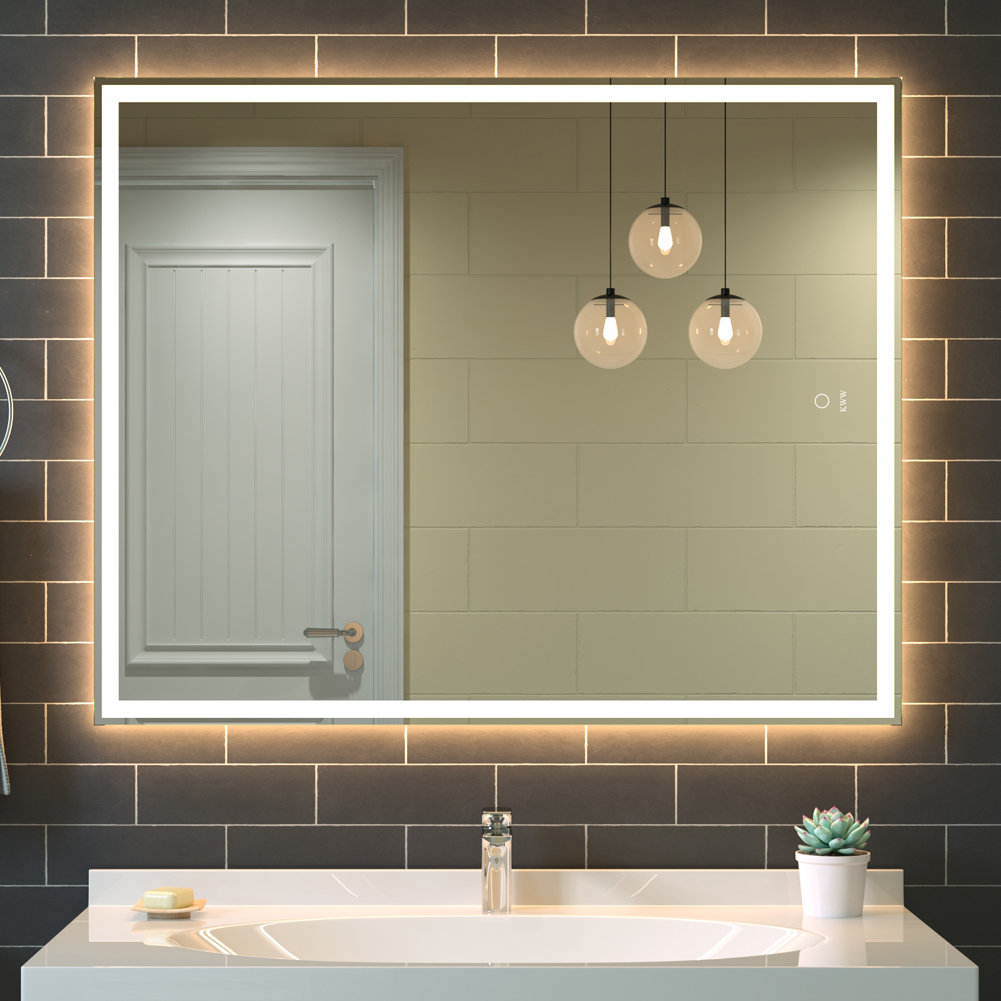 Wall Mounted Dimmable Makeup LED Bathroom Vanity Mirror with Lights Backlit and Anti-Fog Orren Ellis