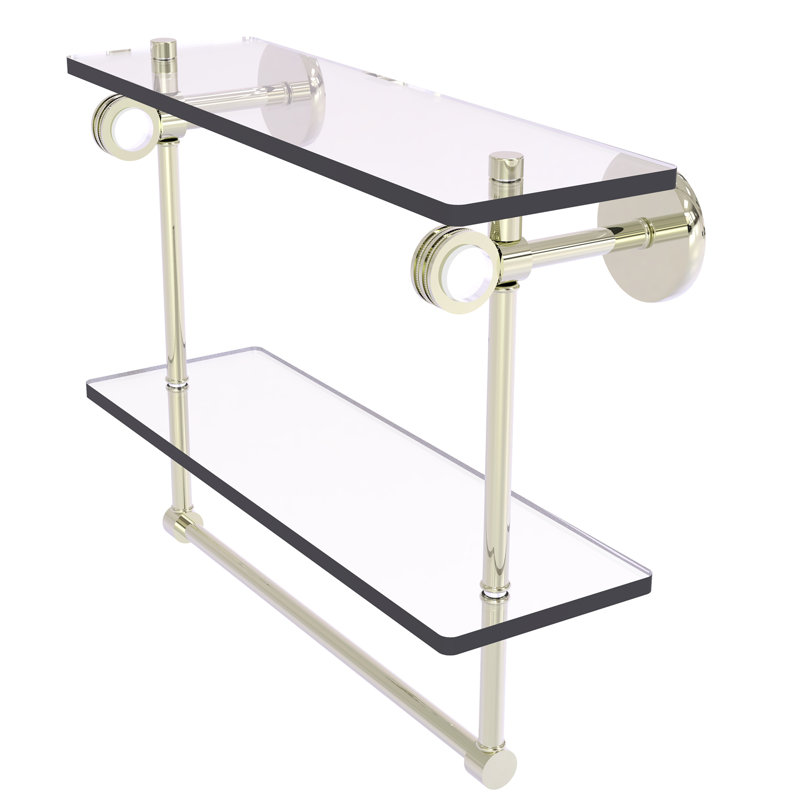 Margolis 2 Piece Glass Tiered Shelf with Towel Bar, 12.8" H x 16" W x 5.6" D, Polished Nickel