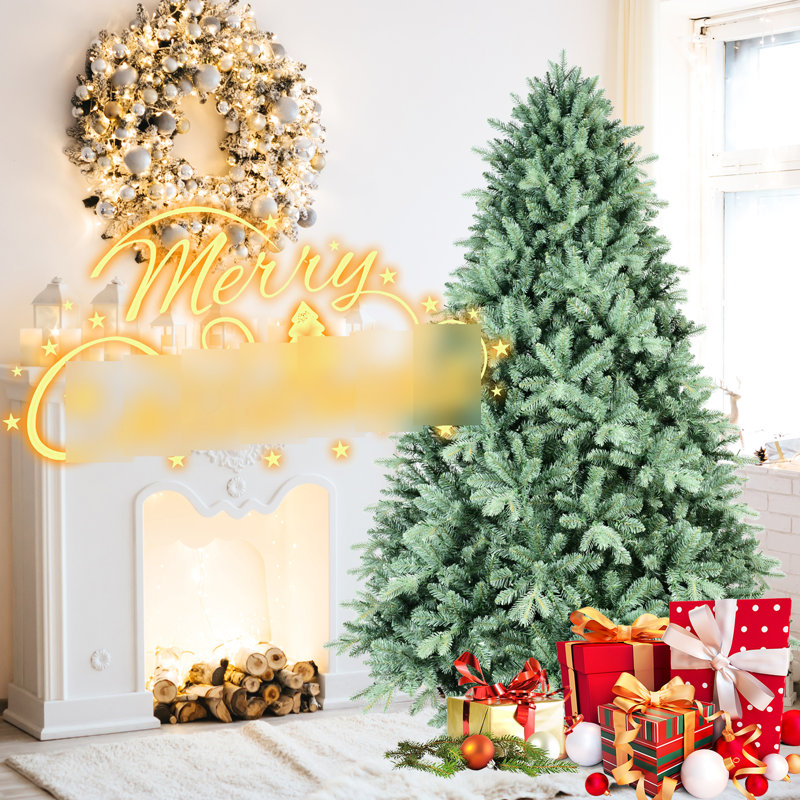7,5 pi, teinte bleue, arbre de Noël, 2908 pointes et décor de Noël réaliste, branches à charnières, assemblage sans effort, support en métal stable pour les pointes de haute qualité de 7,5 pi avec des textures naturelles