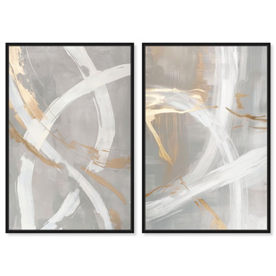 Silvered Spirals Set Canvas Set of 2 Neutral Art by 