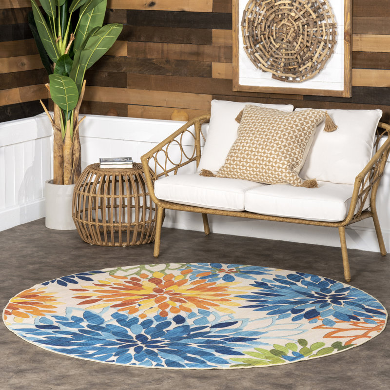 Floral Indoor / Outdoor Area Rug, Round 183cm