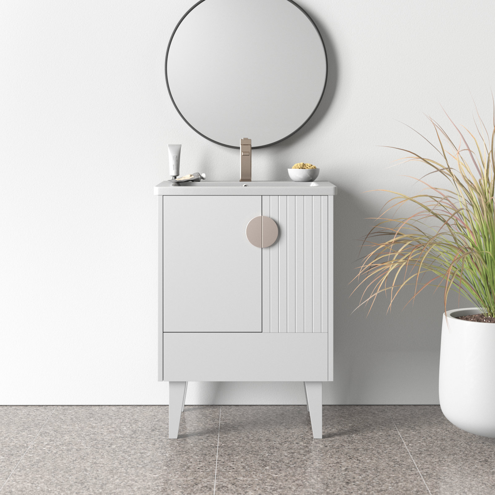 Saimah 24'' Single Bathroom Vanity, White Matte, Satin Nickel