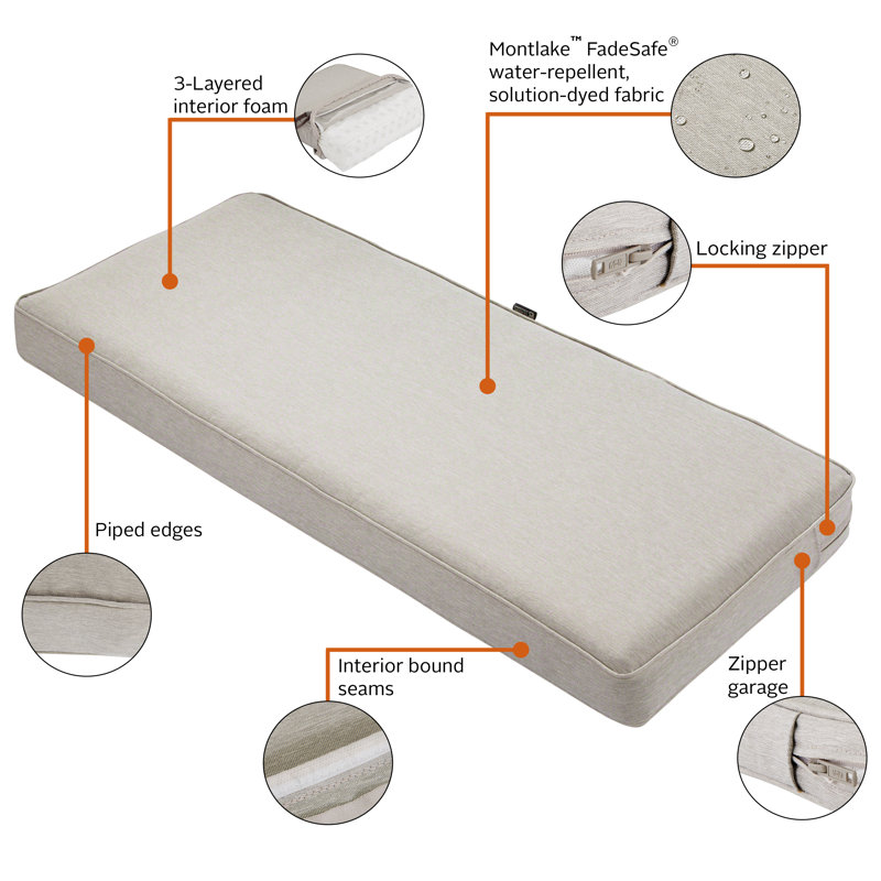 Ayvion Outdoor Bench Seat Cushion, Heather Gray, 54" W x 18" D