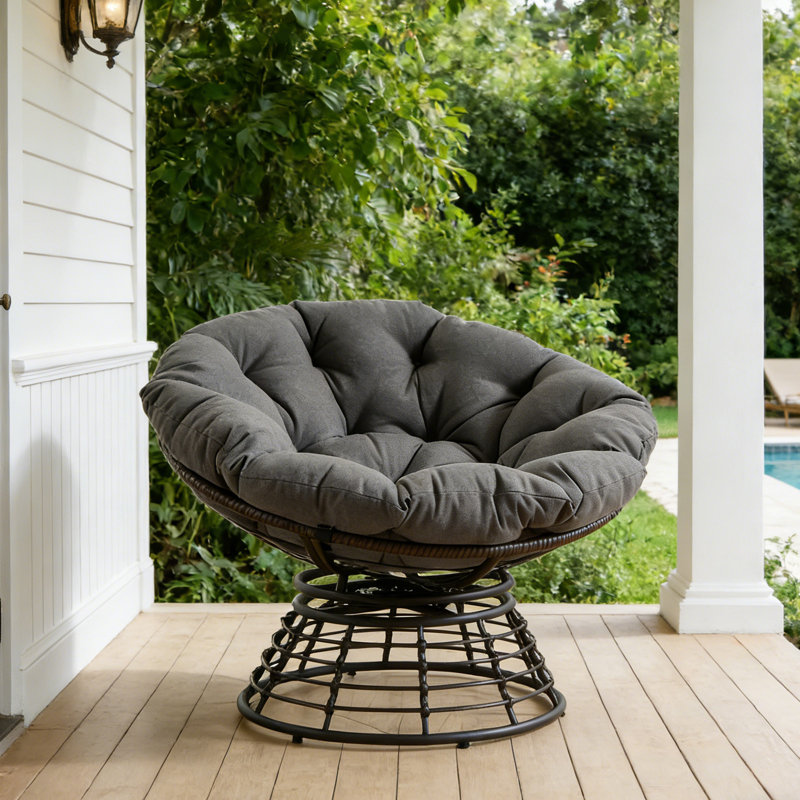 Outdoor 360° Swivel Rattan Chair With Cushion, Dark Gray