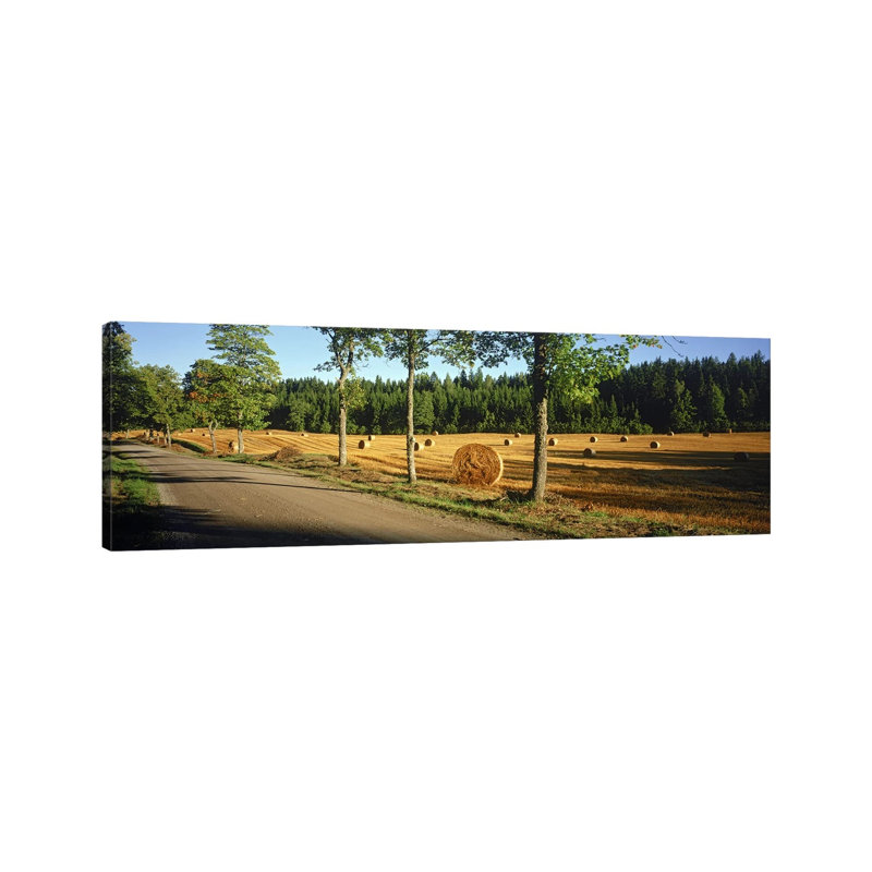Hay Bales In A Field, Flens, Sweden - Wrapped Canvas Panoramic Print, 30.48 cm H x 91.44 cm W x 1.91 cm D