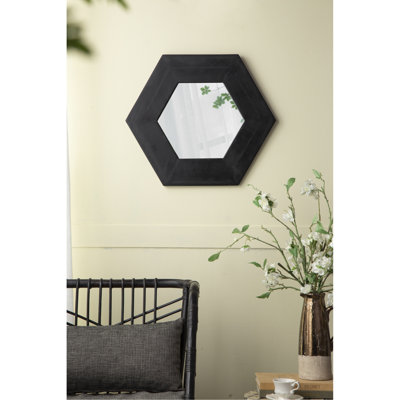 Miroir hexagonal 18,5 "x 18,5" avec cadre en bois, décoration murale pour le couloir de la salle de bain, noir