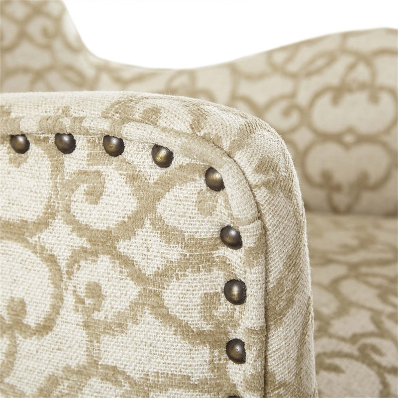 Tan Linen Upholstered Arm Chairs with Wood Legs, Set of 2