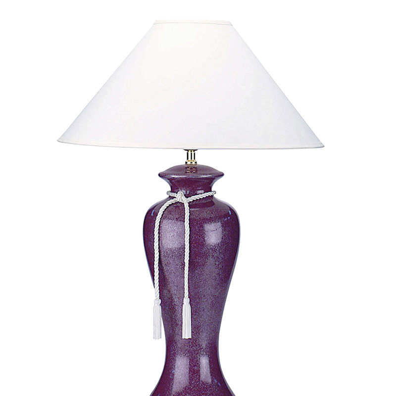Lampe de table haute 35 po en céramique, design incurvé avec finition bourgogne, abat-jour en lin