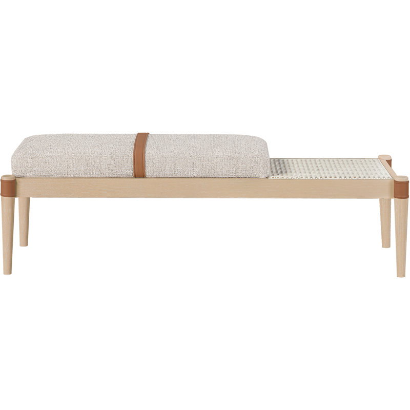 Banc rembourré en tissu texturé beige Nara, Tissu beige texturé en lin, Naturel