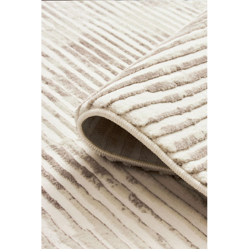 Tapis crème rayé intérieur / extérieur Alice, Rectangle 5 pi 3 po x 7 pi 7 po